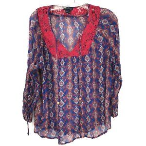 Lucky Brand Women's L Boho Floral Light Airy Top